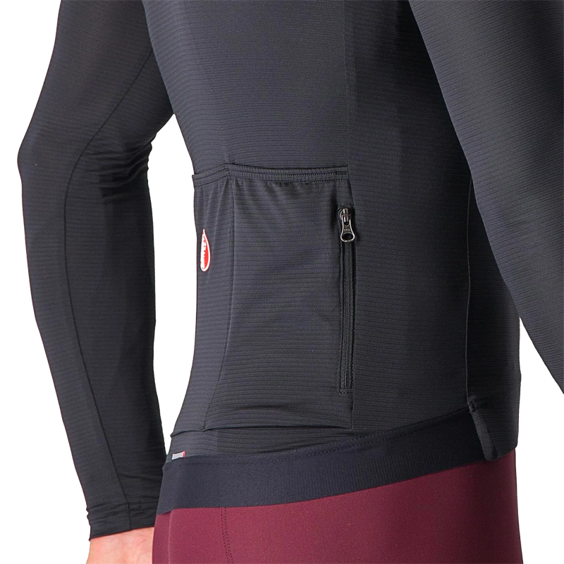Men's Espresso Long Sleeve Jersey, Castelli Men's Espresso Long Sleeve Jersey in Light Black/Dark Gray zipper pocket