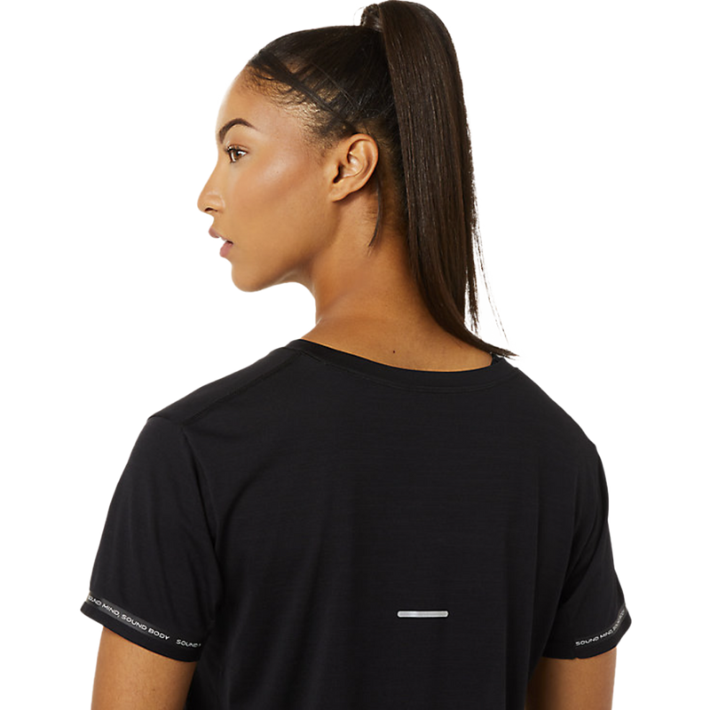 Women's Race Crop Top, Asics Women's Race Crop Top back reflective detail