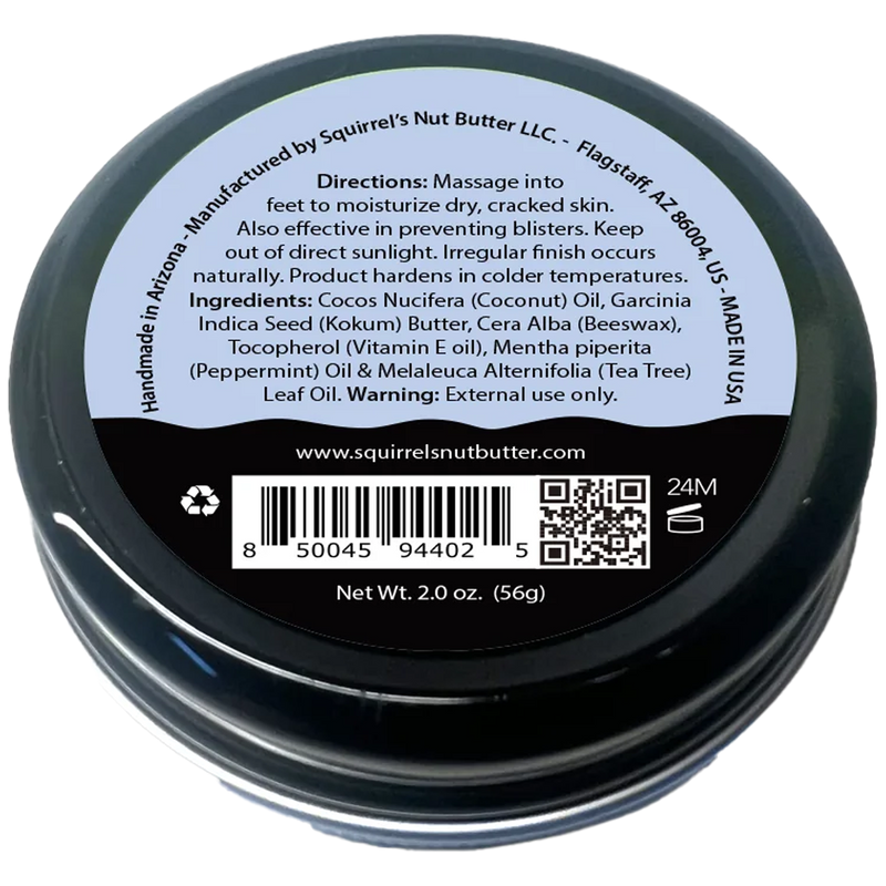 Happie Toes Tin 2 oz, Squirrel's Nut Butter Happie Toes Tin 2 oz back of tin