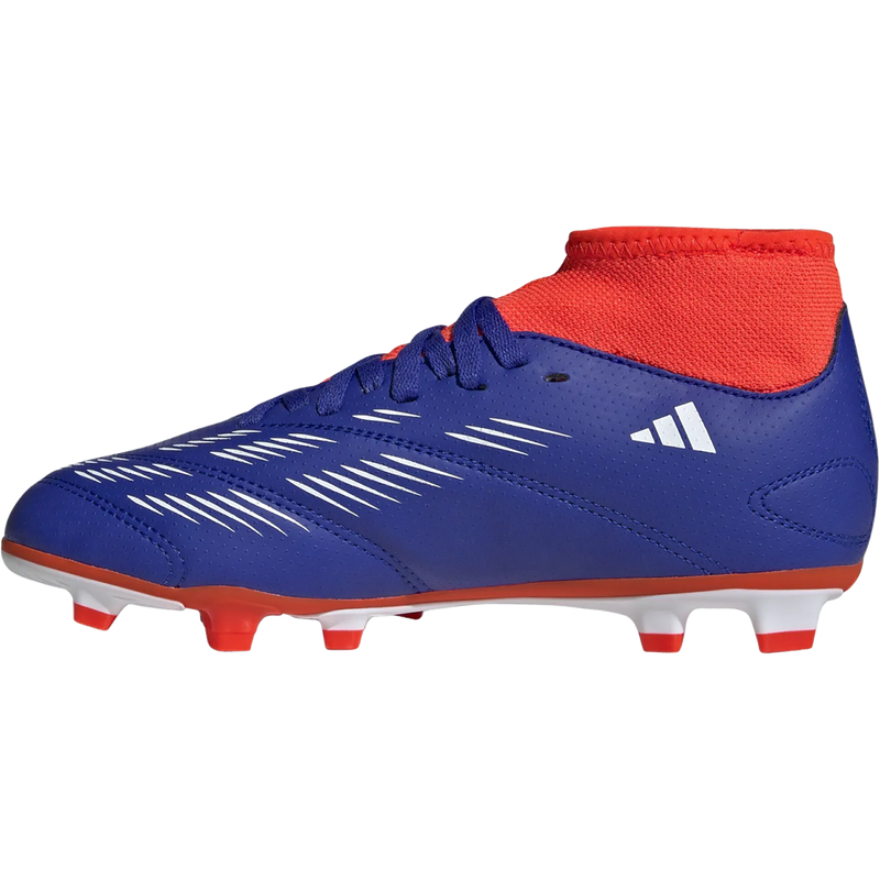 Youth Predator Club Sock FxG, Adidas Youth Predator Club Sock FxG in Lucid Blue/White/Solar Red left profile