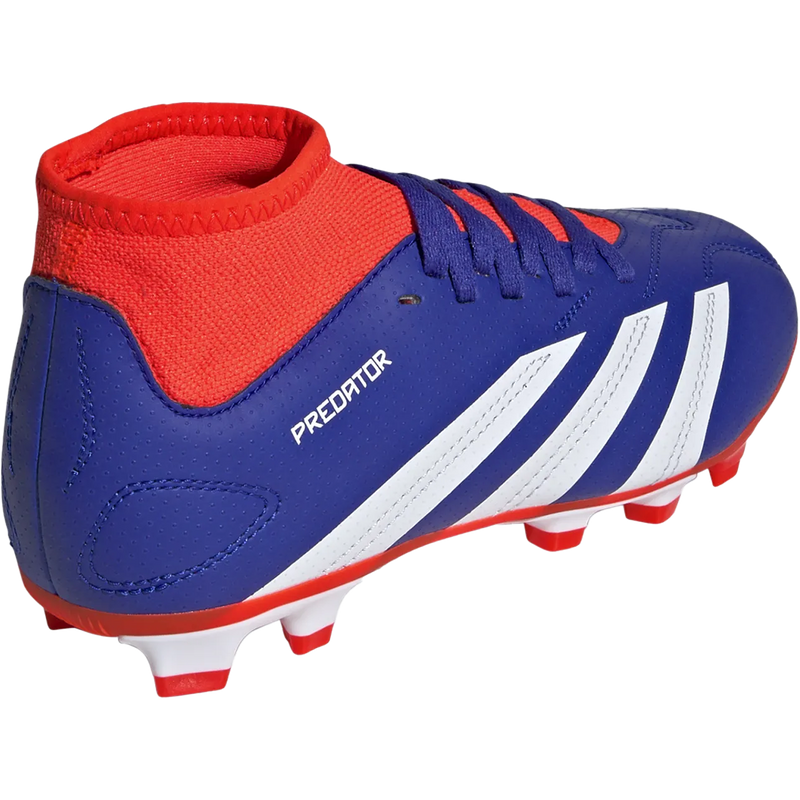 Youth Predator Club Sock FxG, Adidas Youth Predator Club Sock FxG in Lucid Blue/White/Solar Red back right