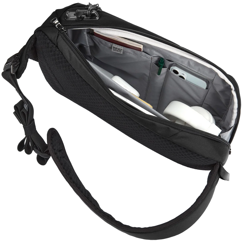 Vibe 325 Sling Pack, Pacsafe Vibe 325 Sling Pack in Black unzipped