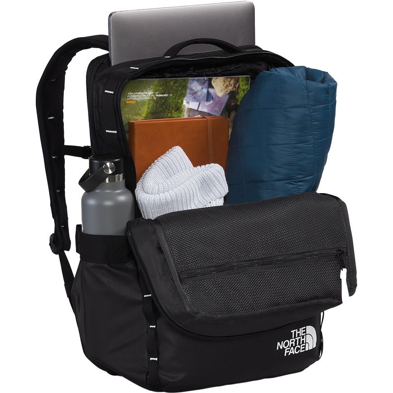 Base Camp Voyager Daypack, The North Face Base Camp Voyager Daypack in 53R-TNF Black/TNF White-NPF unzipped