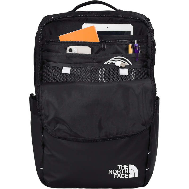 Base Camp Voyager Daypack, The North Face Base Camp Voyager Daypack in 53R-TNF Black/TNF White-NPF unzipped