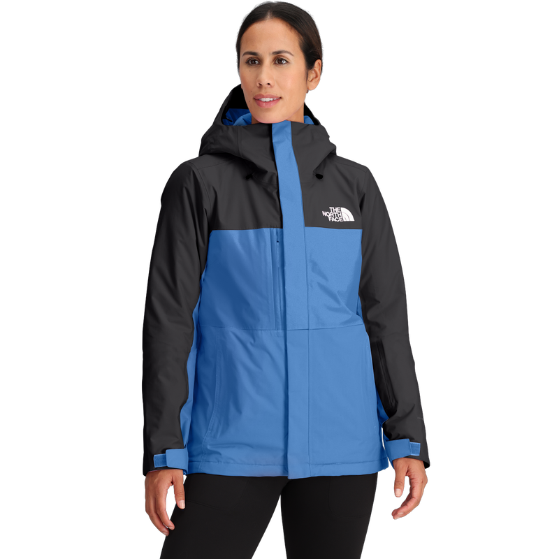 Women's Freedom Insulated Jacket, The North Face Women's Freedom Insulated Jacket in DII-TNF Black/Marina Blue on model