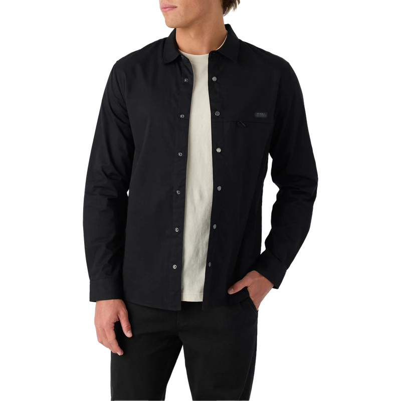 Men's TRVLR Drifter Overshirt, O'Neill Men's TRVLR Drifter Overshirt in BLK-Black unbuttoned
