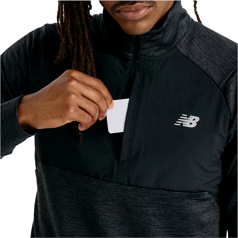 Men's Athletics Heat Grid 1/2 Zip, New Balance Men's Athletics Heat Grid 1/2 Zip in Black front chest pocket
