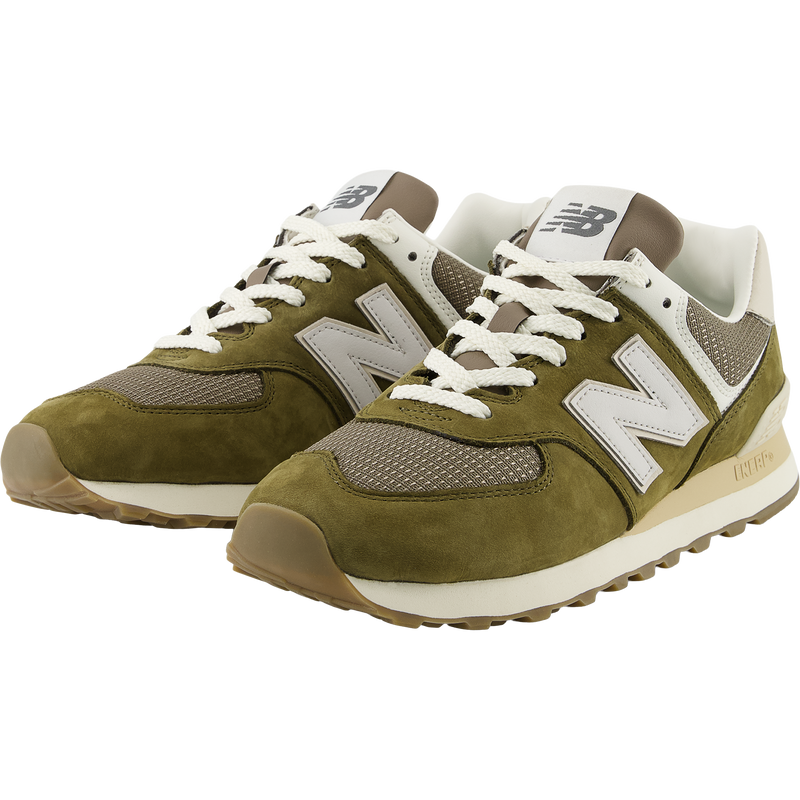 Women's NB 574, New Balance Women's NB 574 in 2RG-Calcium/Dark Silver Metallic pair left front