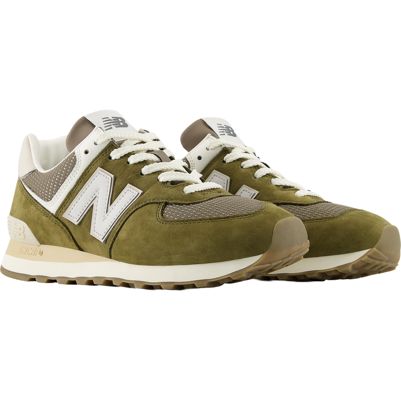 Women's NB 574, New Balance Women's NB 574 in 2RG-Calcium/Dark Silver Metallic pair right front