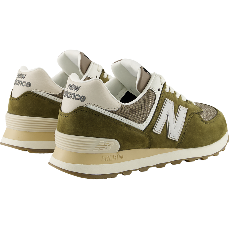 Women's NB 574, New Balance Women's NB 574 in 2RG-Calcium/Dark Silver Metallic pair right back
