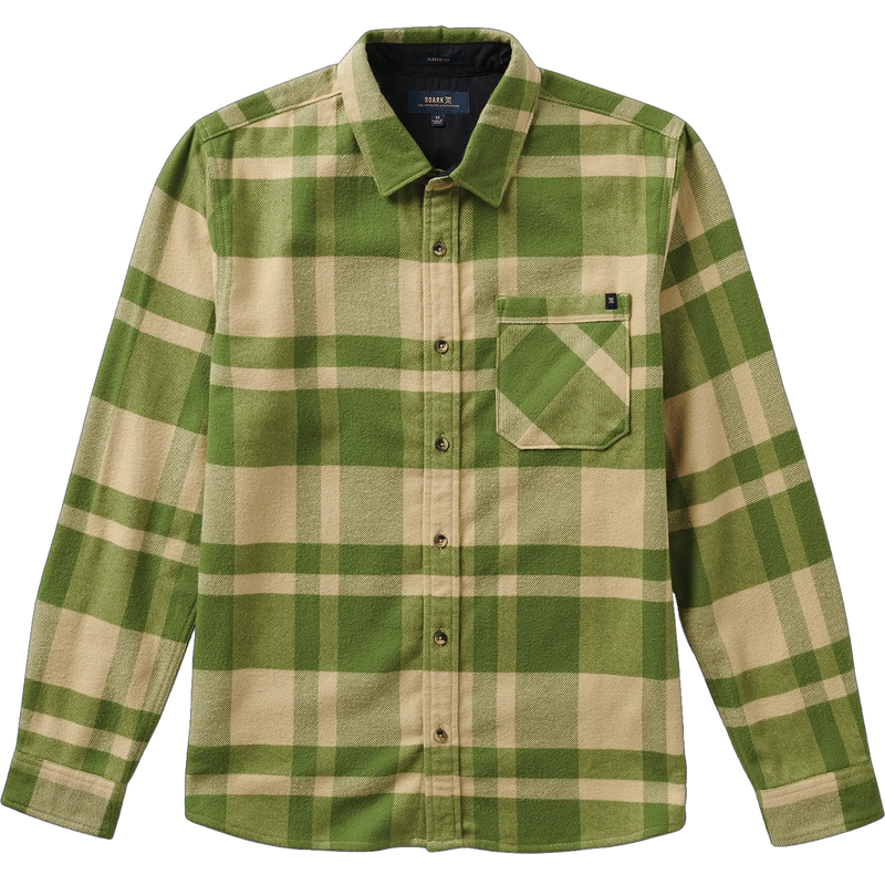 Roark Men's Crossroads Organic Long Sleeve Flannel in Fern