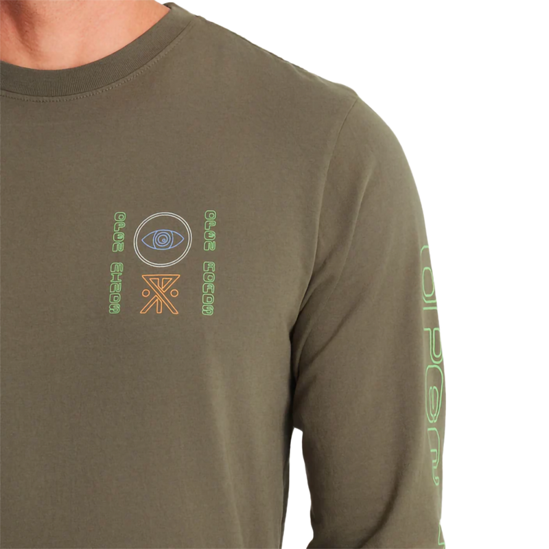Men's Open Roads Long Sleeve Premium Tee, Roark Men's Open Roads Long Sleeve Premium Tee in Military front graphic