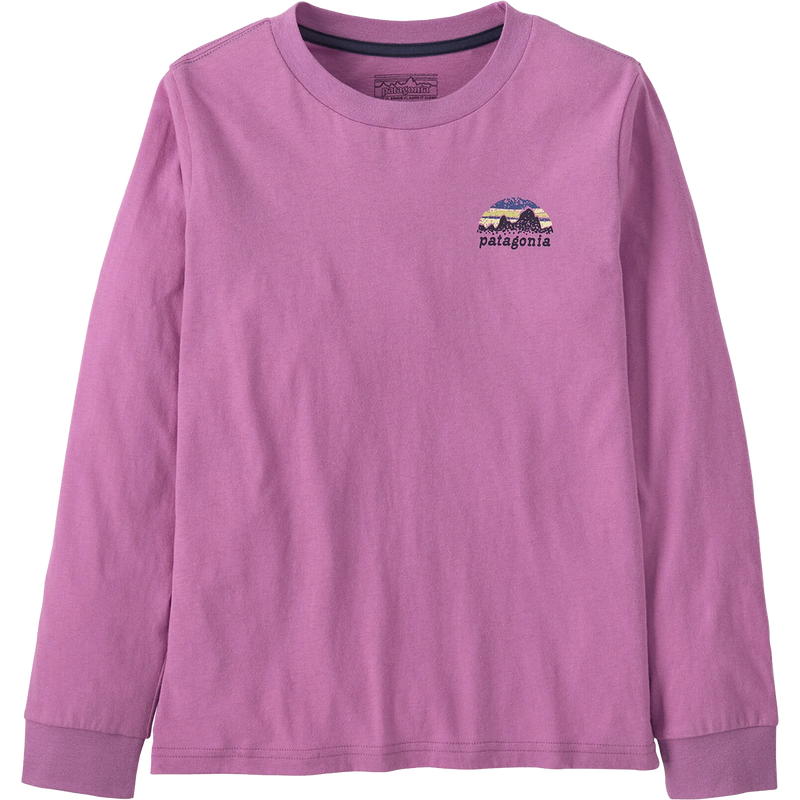 Youth Long Sleeve Skyline Stencil T-Shirt, Patagonia Youth Long-Sleeved Skyline Stencil T-Shirt in BKPL Brisk Purple front