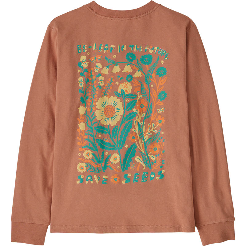 Patagonia Youth Long Sleeve Graphic T-Shirt in Future Leaf Terra Pink back