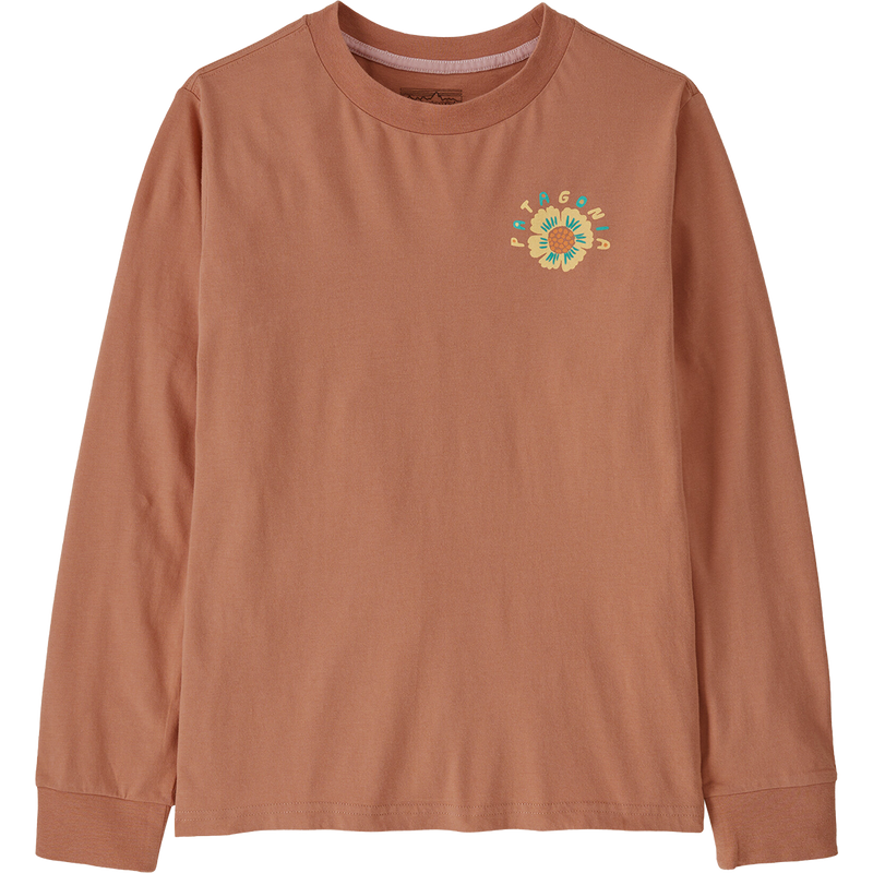 Youth Long Sleeve Graphic T-Shirt, Patagonia Youth Long Sleeve Graphic T-Shirt in Future Leaf Terra Pink front