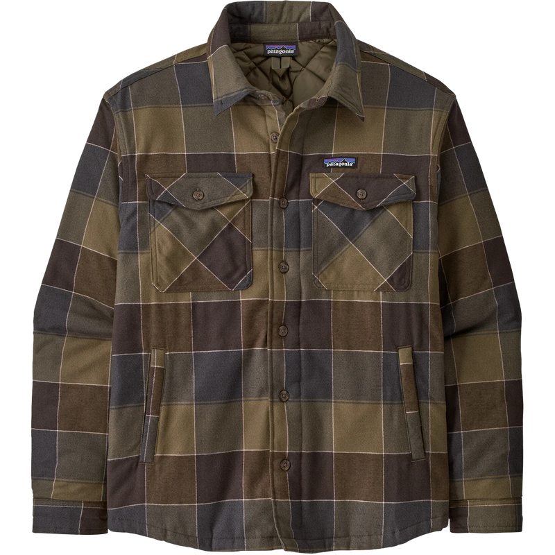 Patagonia Men's Insulated Midweight Fjord Flannel Shirt in Snow Owl/Basin Green