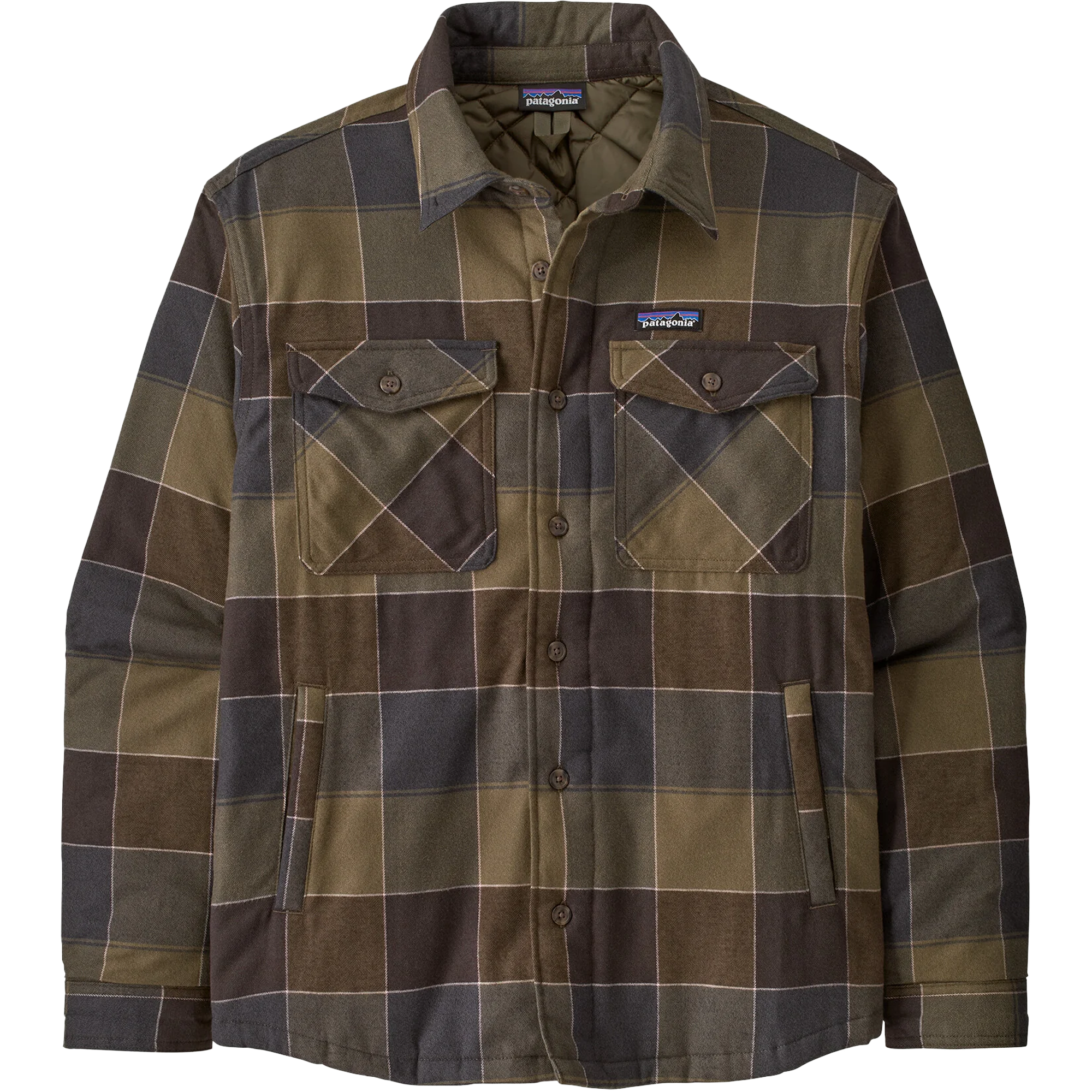 Patagonia Men's Insulated Midweight Fjord Flannel Shirt in Snow Owl/Basin Green