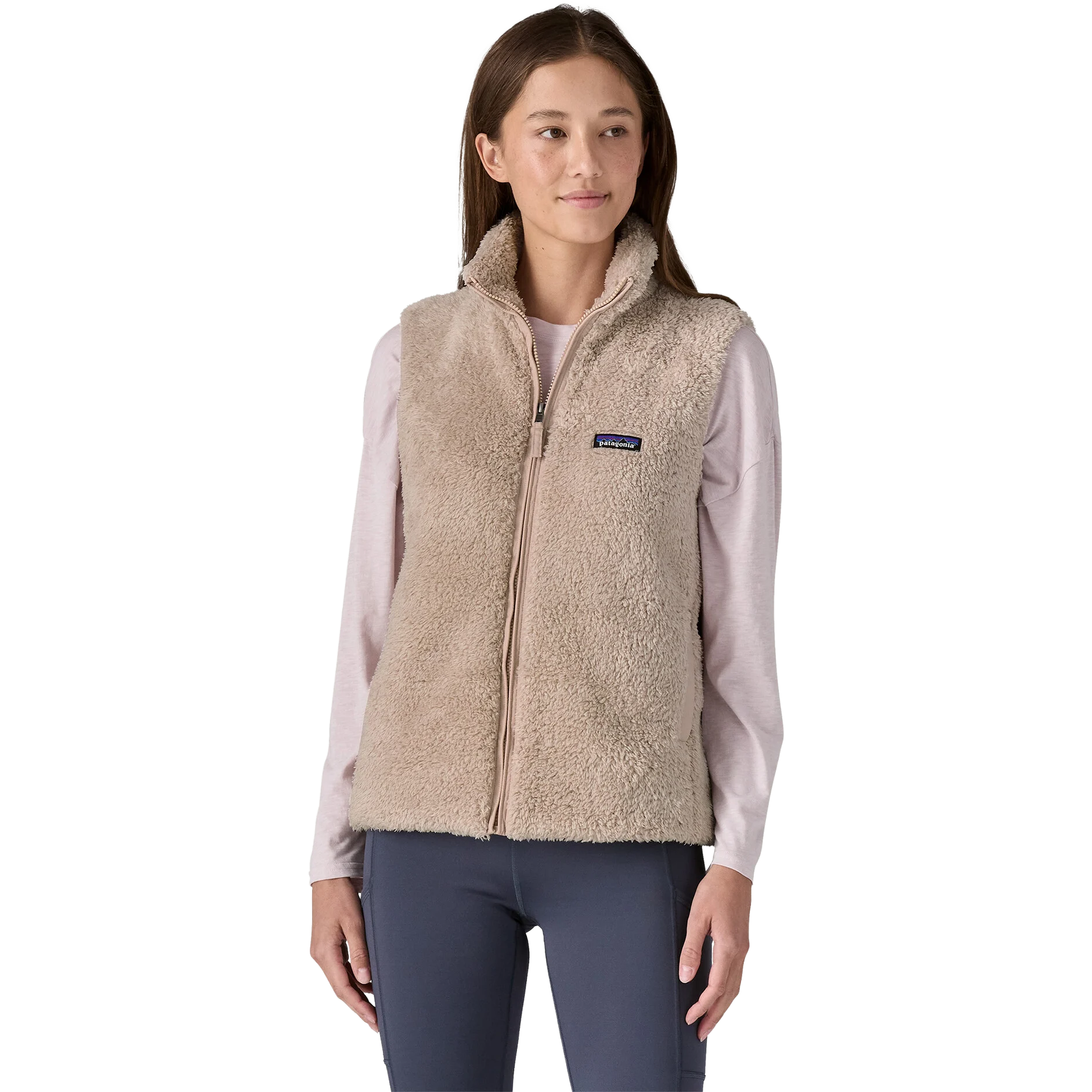 Patagonia Women's Los Gatos Vest in STPE Shroom Taupe on model front