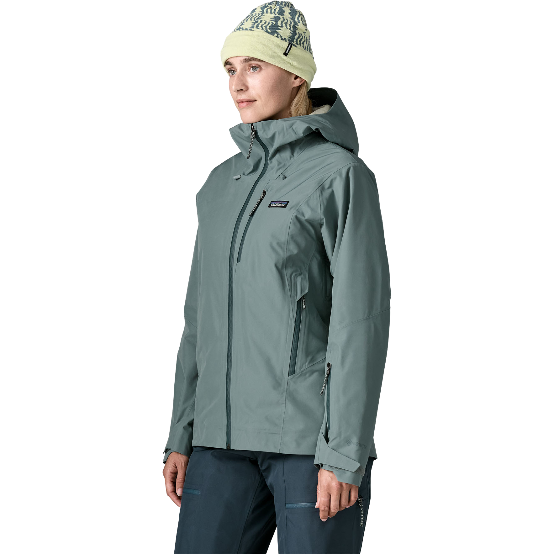 Patagonia Women's Insulated Storm Shift Jacket in BLSG Blue Sage on model front left