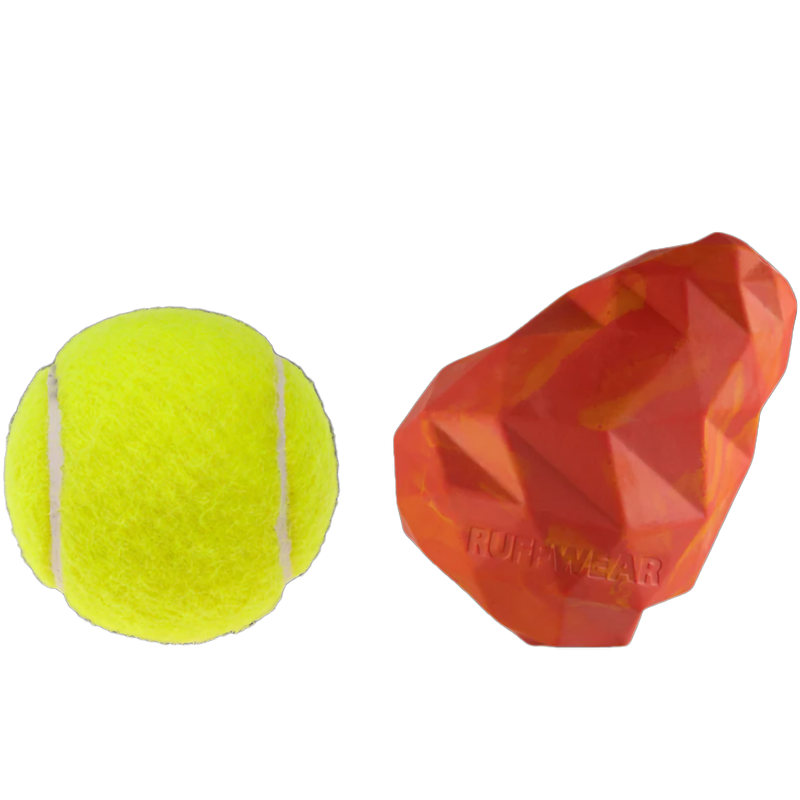 Gnawt-a-Cone Toy, Ruffwear Gnawt-a-Cone Toy in Red Sumac with tennis ball