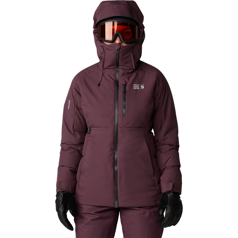 Women's Powder Maven Down Jacket, Mountain Hardwear Women's Powder Maven Down Jacket in Blackberry with hood up