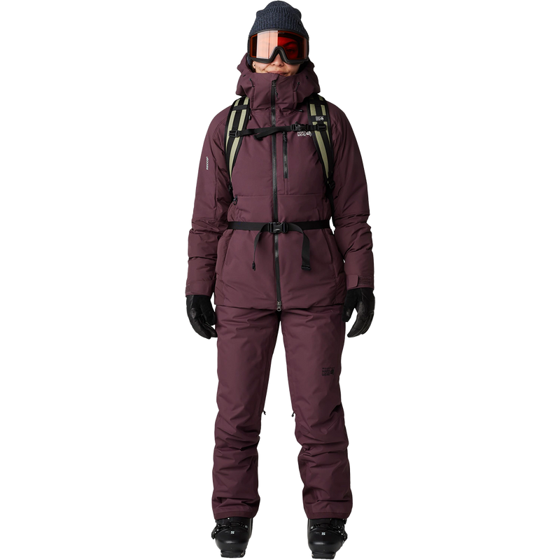 Women's Powder Maven Down Jacket, Mountain Hardwear Women's Powder Maven Down Jacket in Blackberry front with backpack