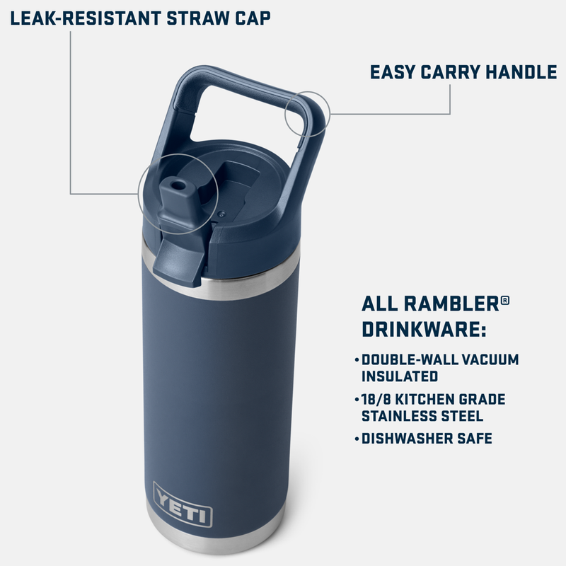 Rambler 18 oz Bottle with Straw Cap, Yeti Rambler 18 oz Bottle with Straw Cap features
