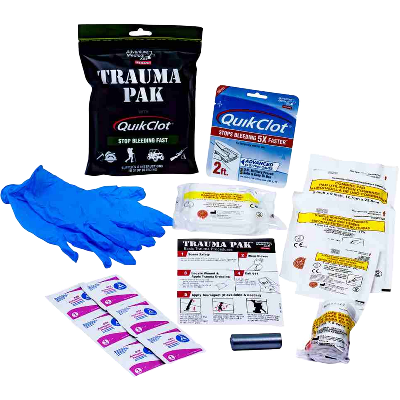 Trauma Pak First Aid Kit with QuikClot, Adventure Medical Trauma Pak First Aid Kit with QuikClot contents