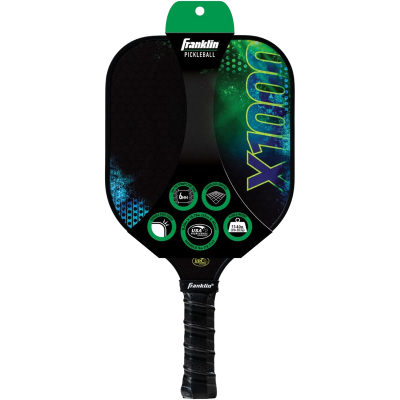 X-1000 Series Fiberglass Pickleball Paddle, Franklin Sports X-1000 Series Fiberglass Pickleball Paddle in Black in package