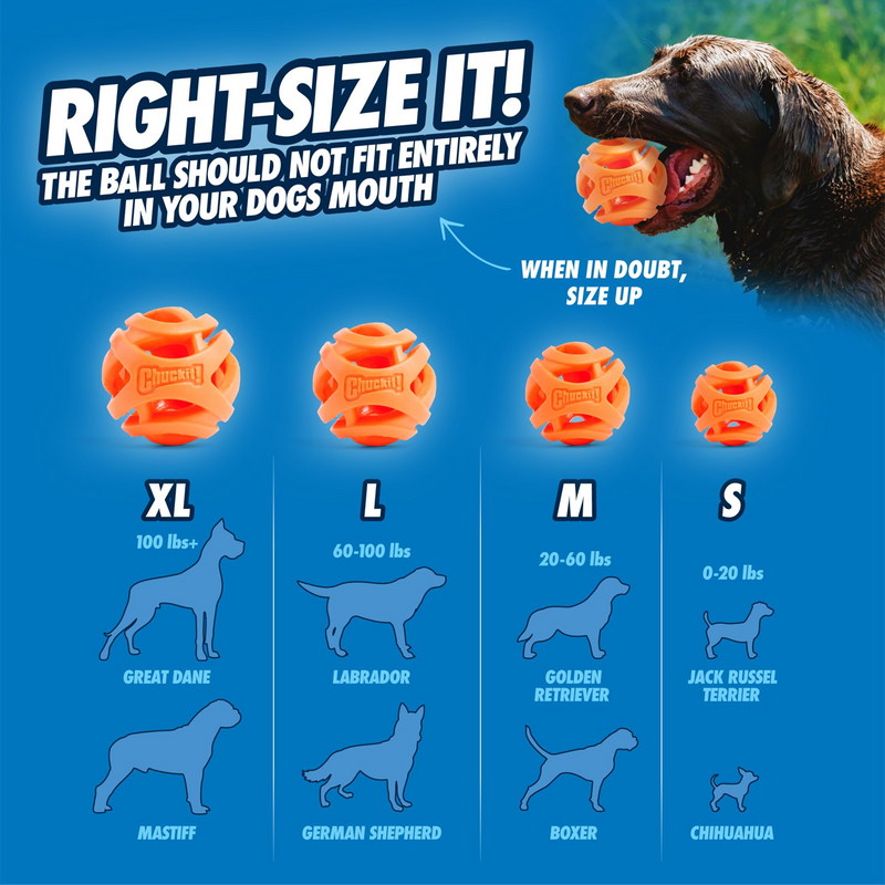 Breathe Right Ball Medium 2 Pack, ChuckIt Breathe Right Ball M 2PK size chart