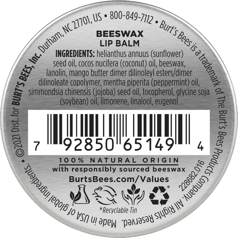 Beeswax Moisturizing Lip Balm Tin 0.3 oz alternate view