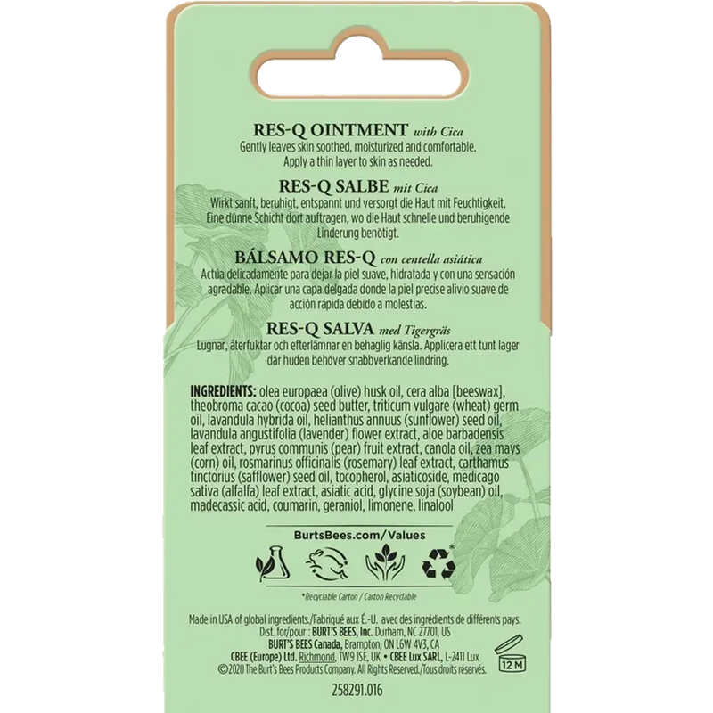 Res-Q Ointment 0.6 oz, Burt's Bees Res-Q Ointment 0.6 oz back of package