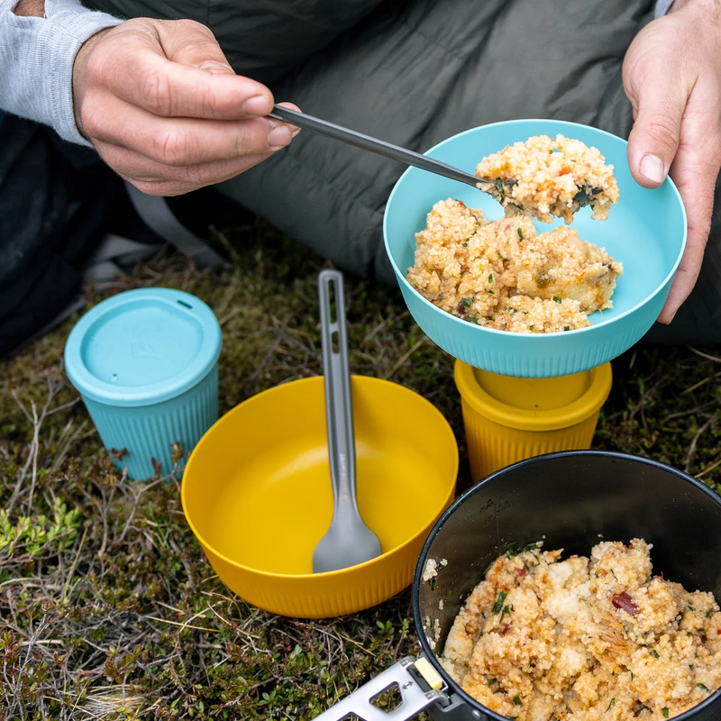 Frontier Ultralight Long Handle Spoon & Spork Cutlery Set, Sea to Summit Frontier Ultralight Long Handle Spoon & Spork Cutlery Set at camp