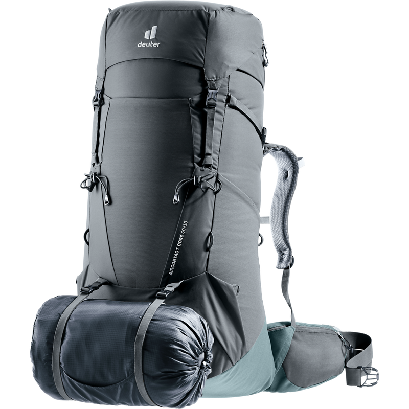 Aircontact Core 50+10, Deuter Aircontact Core 50+10 Front w/ Sleeping Bag