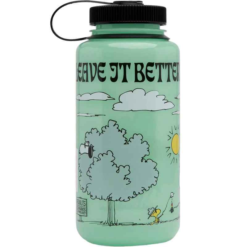 Peanuts x Parks Project Recycled Water Bottle and Sticker Pack, Parks Project Peanuts x Parks Project Recycled Water Bottle and Sticker Pack front