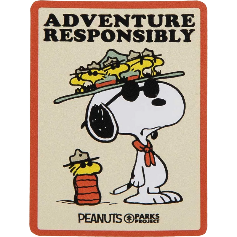 Peanuts x Parks Project Recycled Water Bottle and Sticker Pack, Parks Project Peanuts x Parks Project Recycled Water Bottle and Sticker Pack Adventure Responsibly sticker