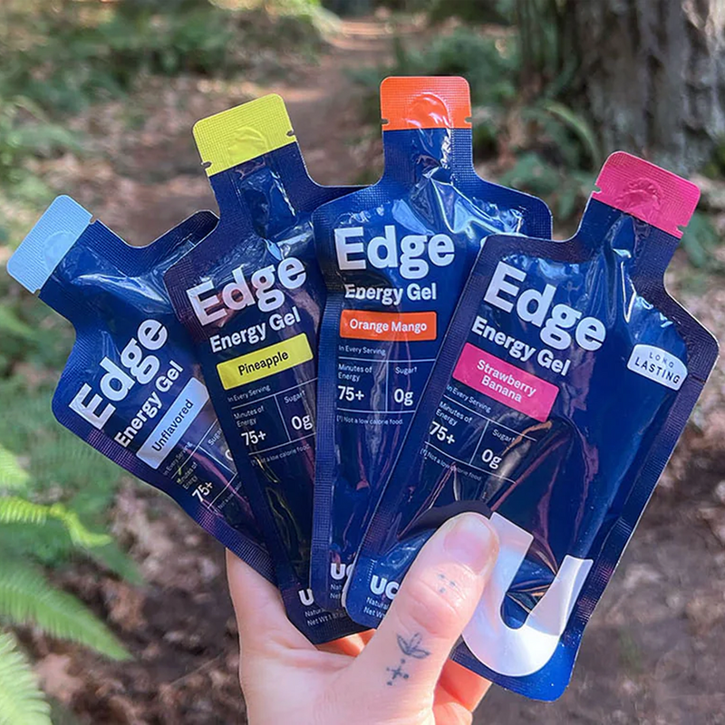 Edge Energy Gel, UCAN Edge Energy Gels in hand