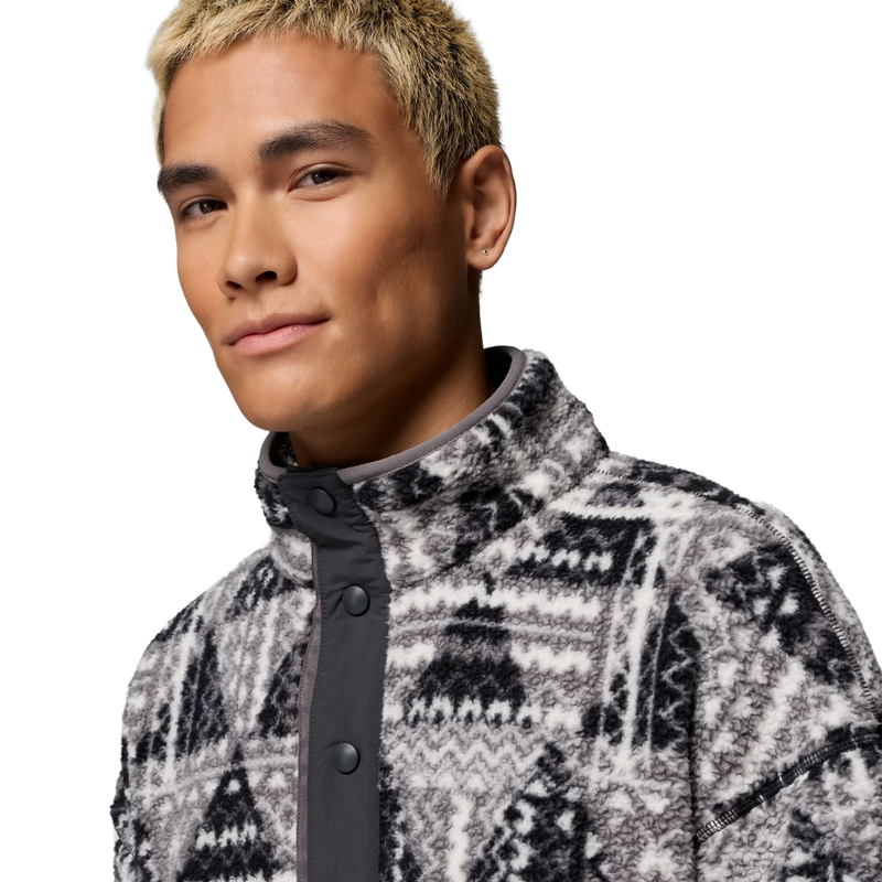Men's Helvetia II Printed 1/2 Snap Pullover, Columbia Helvetia II Printed 1/2 Snap Pullover in 013 Black Geomix Tonal front top