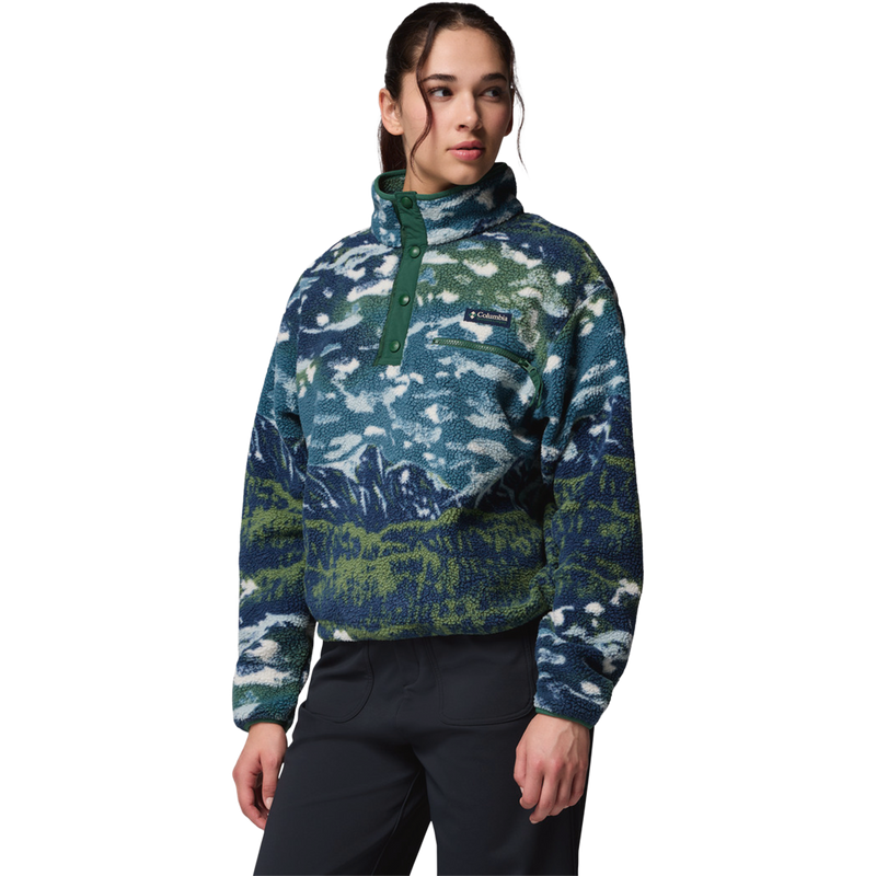 Women's Helvetia II Printed Crop 1/2 Snap Pullover, Columbia Women's Helvetia II Printed Crop 1/2 Snap Pullover in 492-Everblue Sisters front left