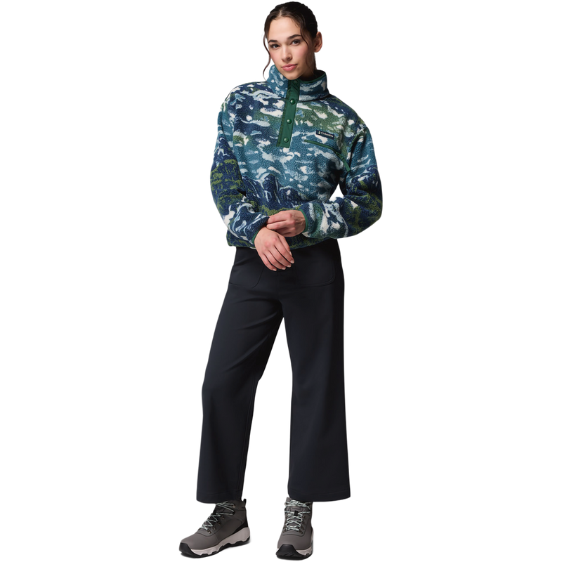 Women's Helvetia II Printed Crop 1/2 Snap Pullover, Columbia Women's Helvetia II Printed Crop 1/2 Snap Pullover in 492-Everblue Sisters front full length