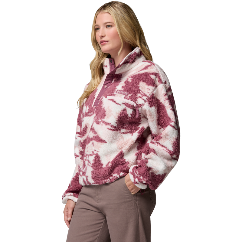 Women's Helvetia II Printed Crop 1/2 Snap Pullover, Columbia Women's Helvetia II Printed Crop 1/2 Snap Pullover in 552-Antique Mauve front left