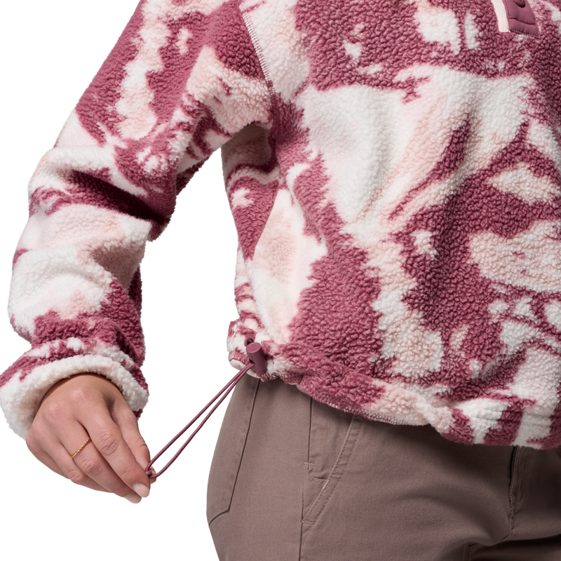 Women's Helvetia II Printed Crop 1/2 Snap Pullover, Columbia Women's Helvetia II Printed Crop 1/2 Snap Pullover in 552-Antique Mauve draw string