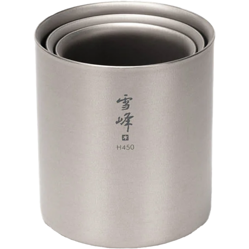 Ti-Double H300 Stacking Mug, Snow Peak Ti-Double H450 Stacking Mug nested