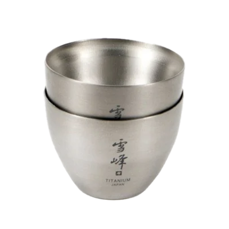 Titanium Sake Double Wall Cup, Snow Peak Titanium Sake Double Wall Cup stacked
