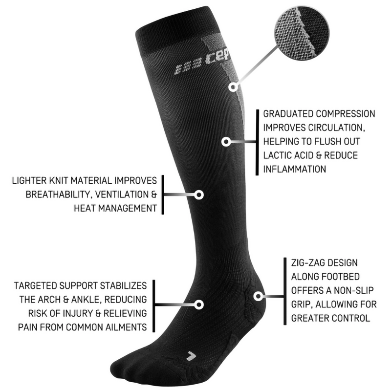 Men's UltraLight Tall Compression Socks, CEP Compression Men's UltraLight Tall Compression Socks in Black/Grey specifications