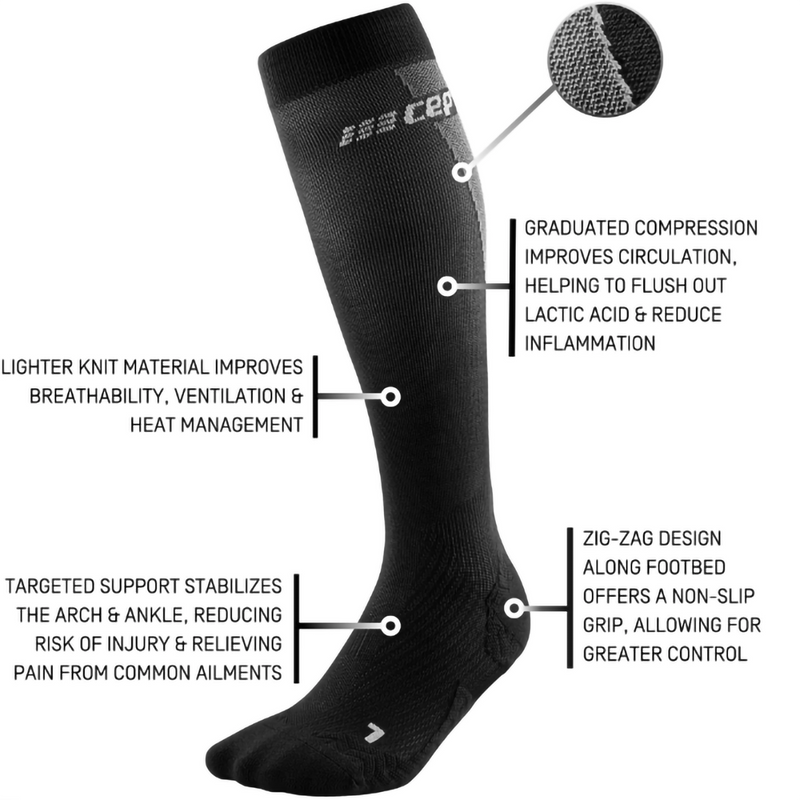 Women's UltraLight Tall Compression Socks, CEP Compression Women's UltraLight Tall Compression Socks in Black/Grey specifications