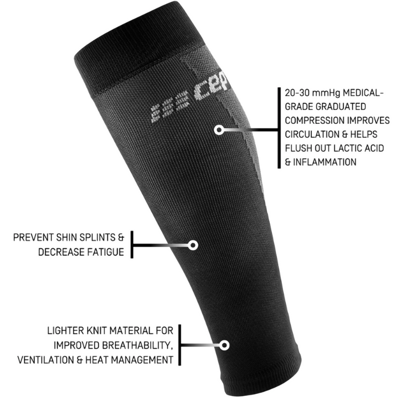 Men's UltraLight Compression Calf Sleeves, CEP Compression Men's UltraLight Compression Calf Sleeves in Black/Light Grey specifications