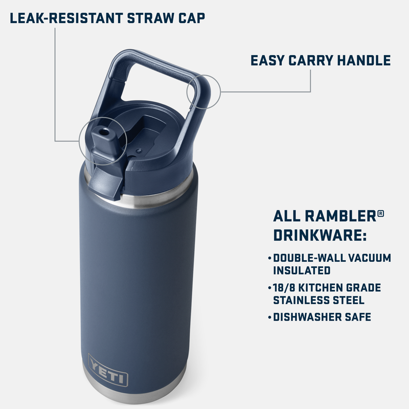 Rambler 26 oz Bottle with Color Matched Straw Cap, Yeti Rambler 26 oz Bottle with Straw Cap features