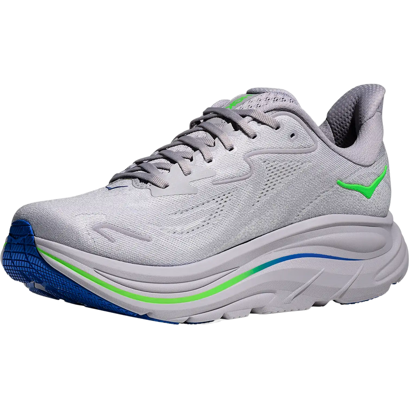 Men's Clifton 10, Hoka Men's Clifton 10 in AYNN-Ash Grey/Neon Green front left