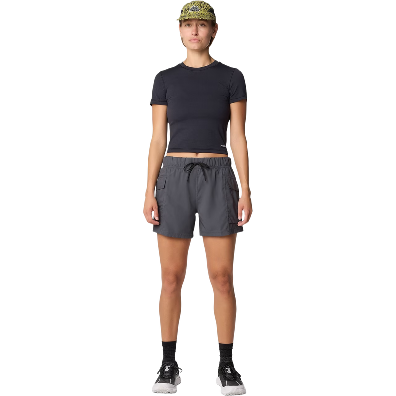 Women's Peak Knit Short Sleeve Shirt, Mountain Hardwear Women's Peak Knit Shortsleeve Shirt in 010 Black front full length